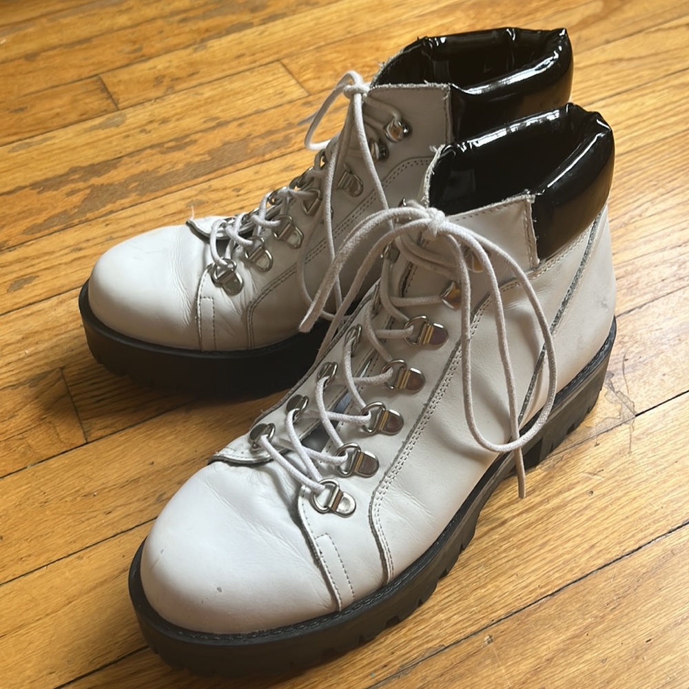 White Platform Lace-Up Boots